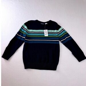 NWT The Children's Place Boys Striped Crew Neck Sweater 4T Navy Blue Cotton